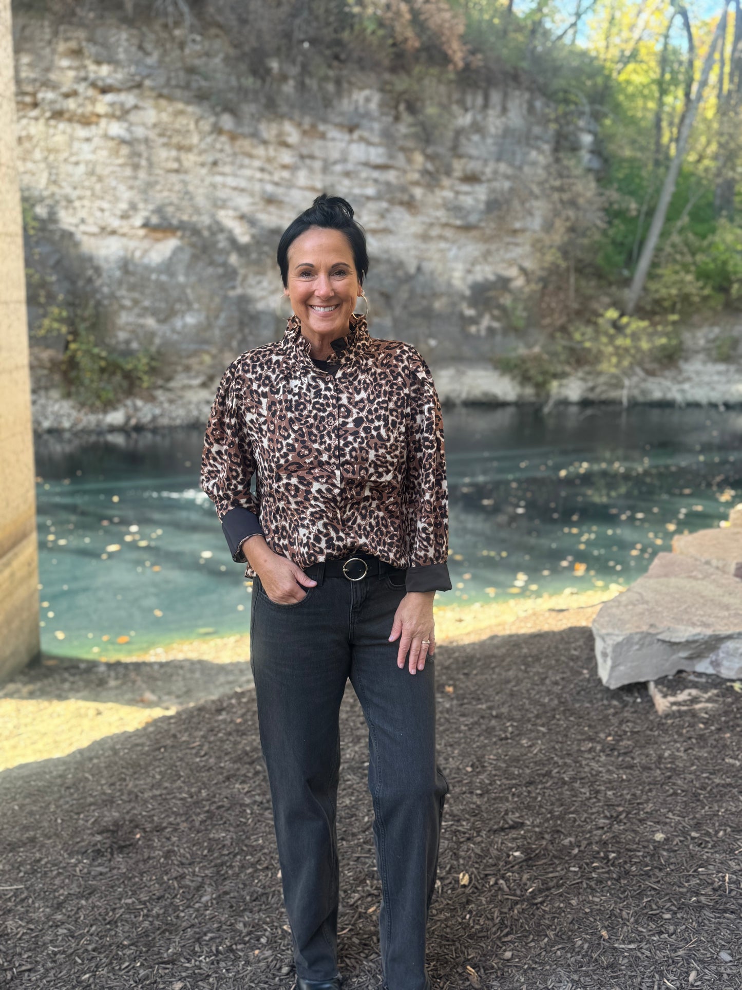 Leopard shirt with black cuffs