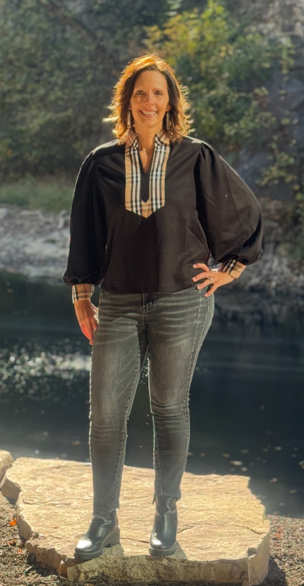 Black Shirt with Plaid details