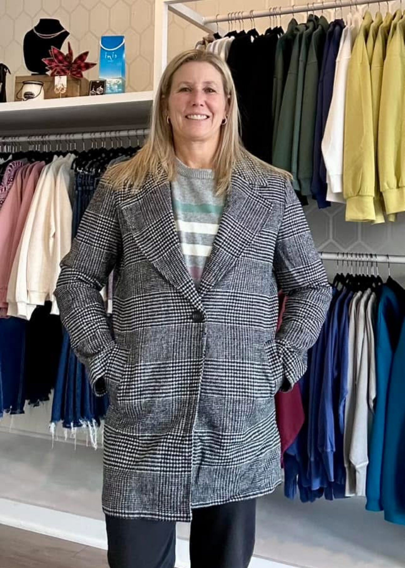 Final Sale Black Plaid Longline Coat with Pockets