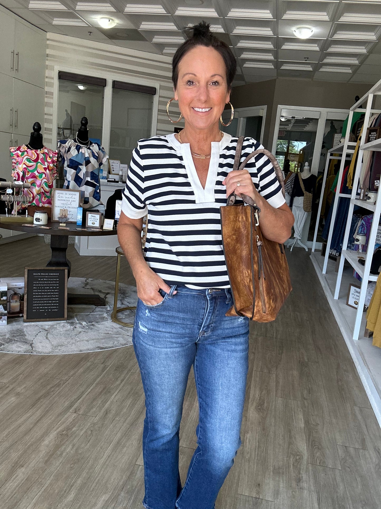 Navy and White Striped Top