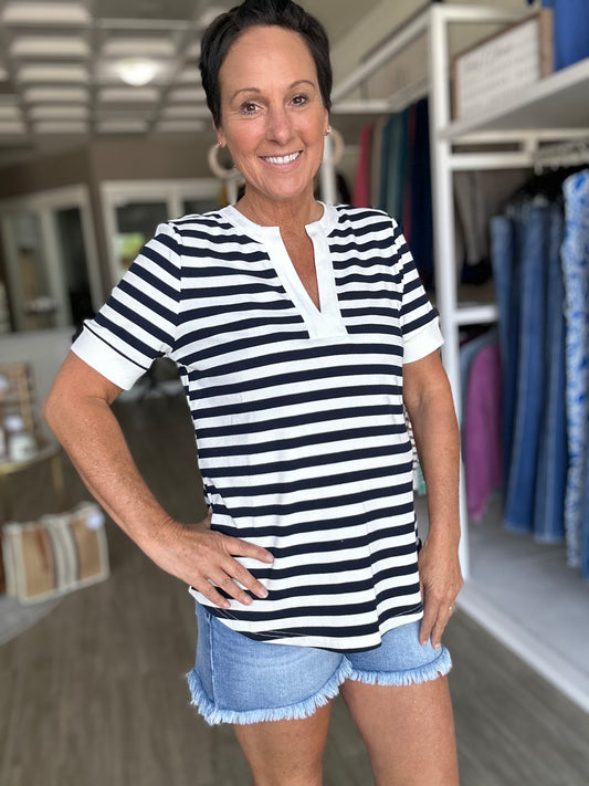 Navy and White Striped Top