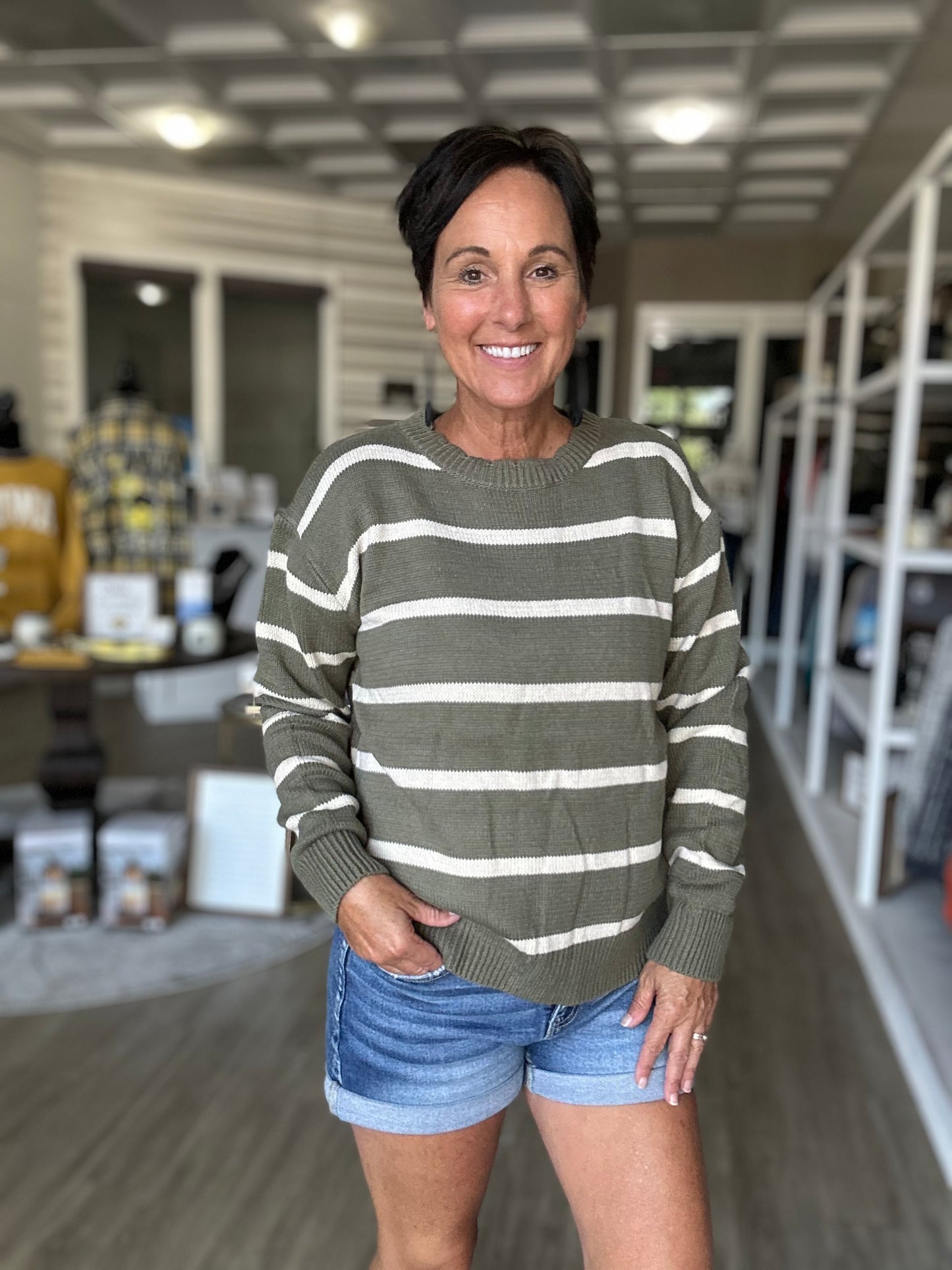 Hunter & Cream Striped Sweater