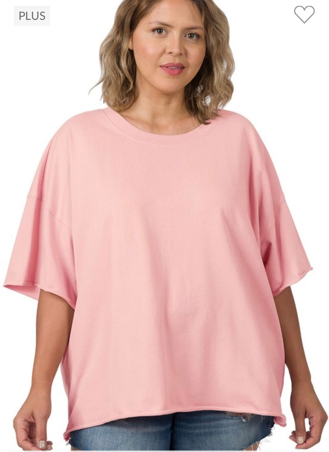 Plus Size French Terry Drop Shoulder Tee with a Raw Edge
