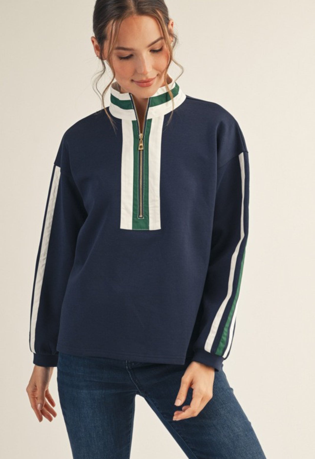 Navy & Green Pullover