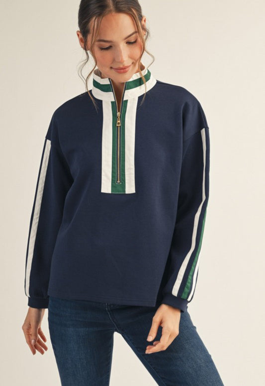 Navy & Green Pullover