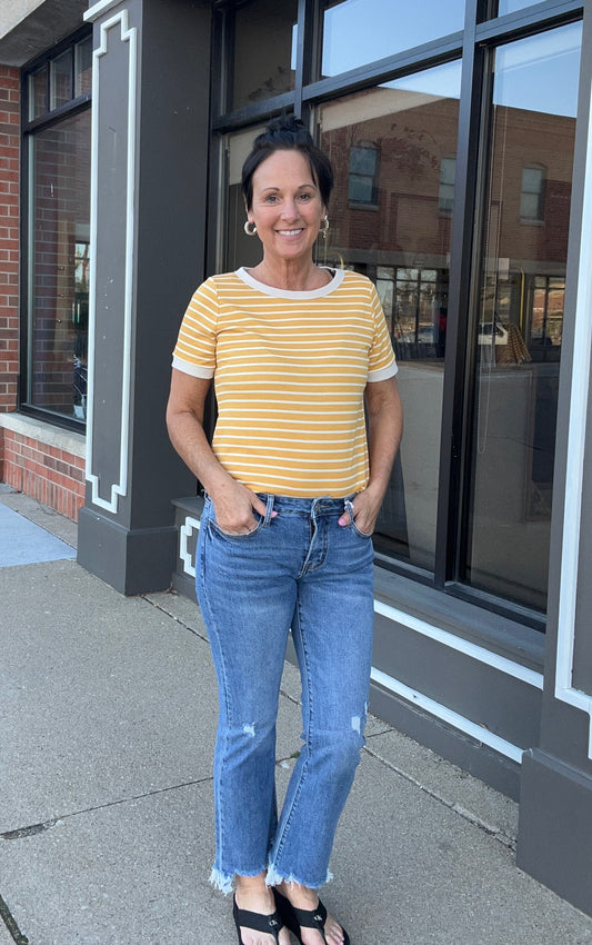 Mustard and White Striped Top