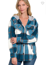 Load image into Gallery viewer, Blue &amp; Black Plaid with Hood Shaket
