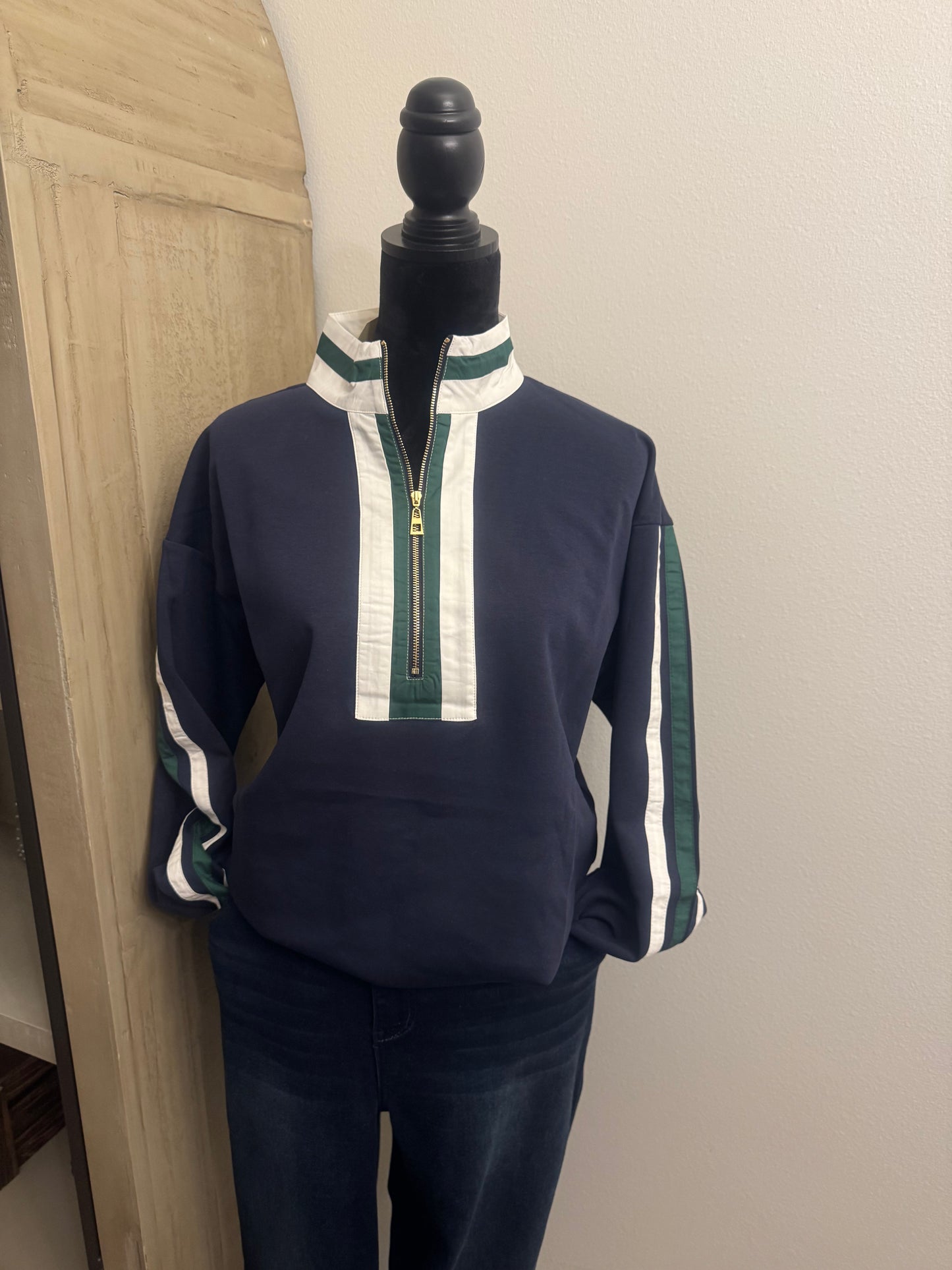 Navy & Green Pullover