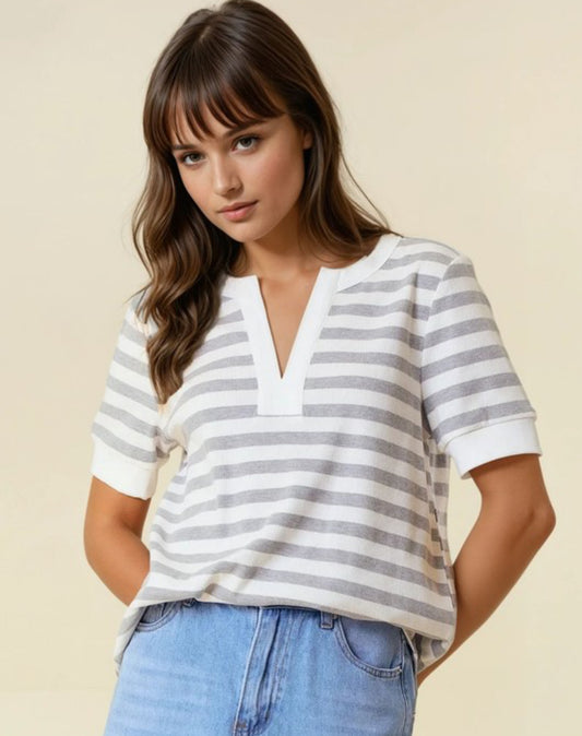 Gray and White Striped Top