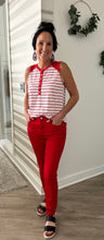 Load image into Gallery viewer, Red/White Stripe Henley Knit Top

