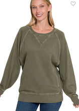 Load image into Gallery viewer, Olive Pigment Dyed Terry Sweatshirt
