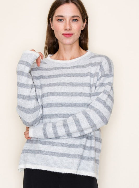 Striped Color Contrast Layer Crew Sweater