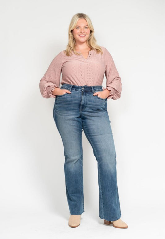 Judy Blue Tummy Control Vintage Washed Cut Flares