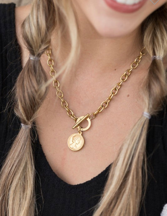 Gold Coin Toggle Necklace