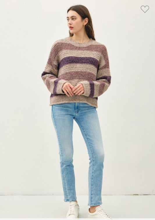 Chunky Crochet Knit Striped Sweater