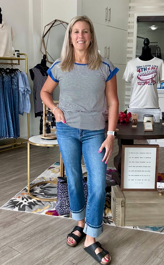 Blue Trim Striped Tee