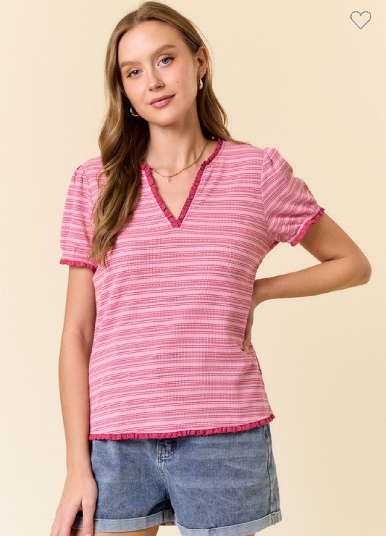 Split Neck Tee with Puff Sleeve