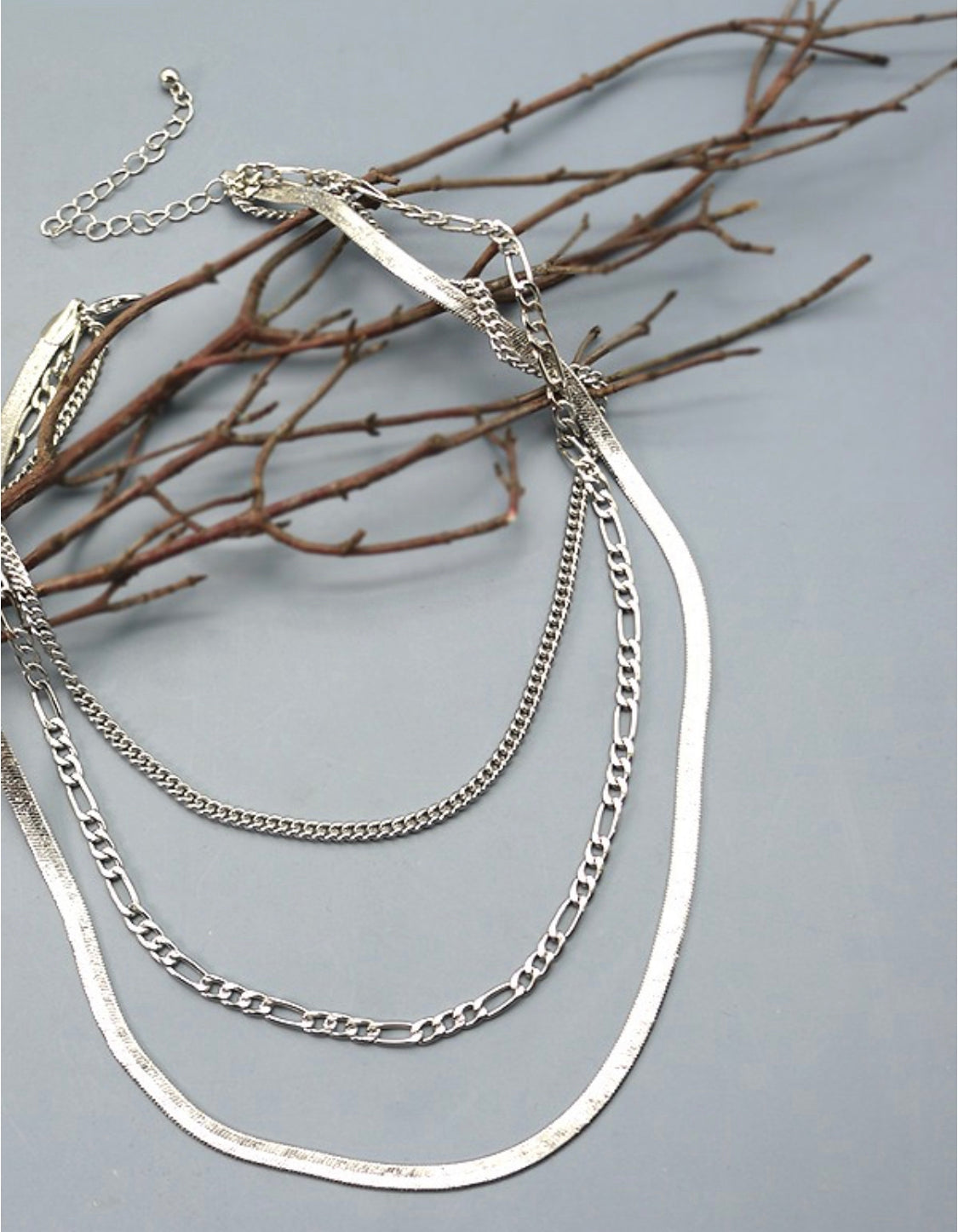 Silver Multi Herringbone Layer Necklace