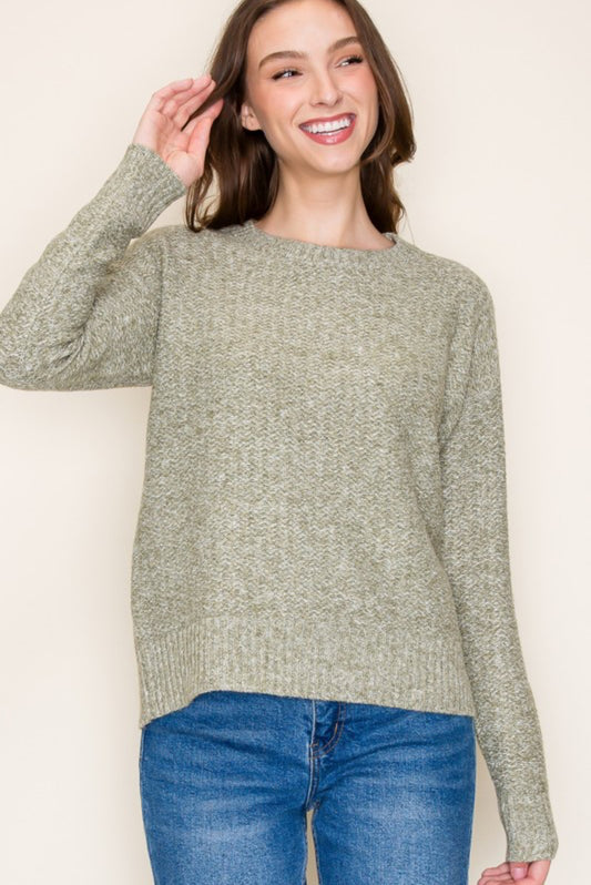 Textured Crew Neck in Light Olive