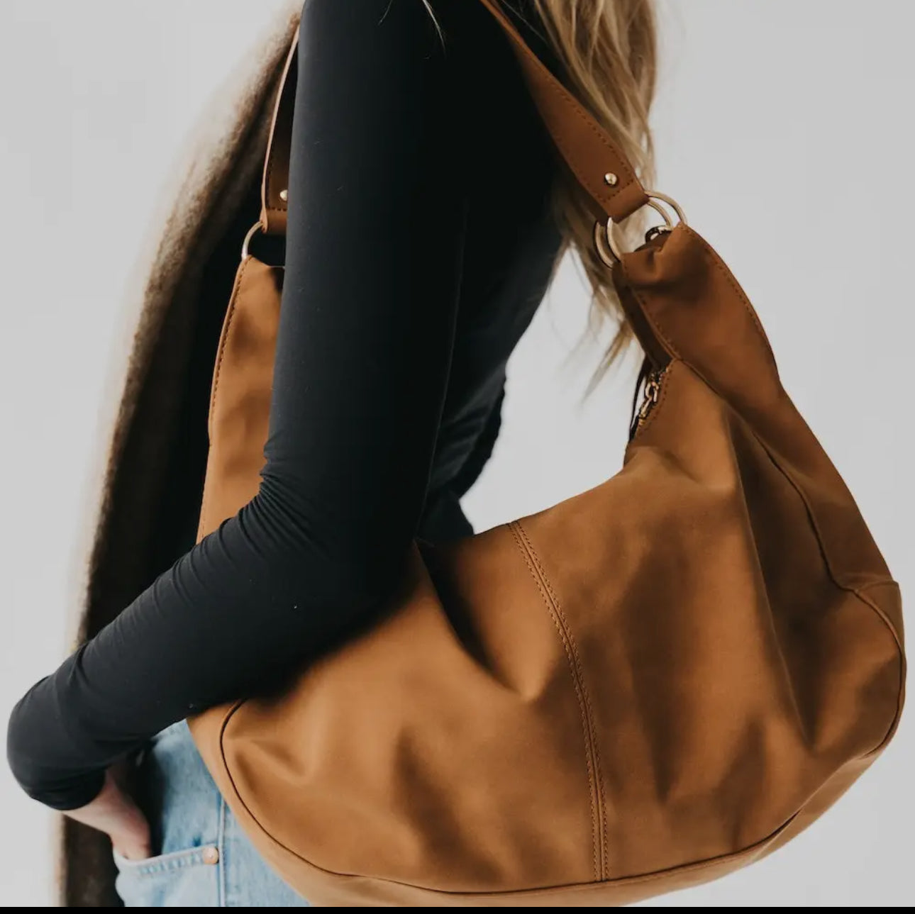 Tan Suede Hobo Bag