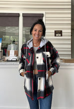 Load image into Gallery viewer, Red &amp; Black Plaid with Hood Shacket
