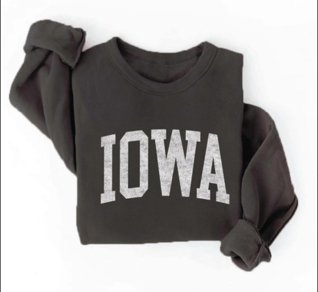 Black Iowa Block Letter Sweatshirt