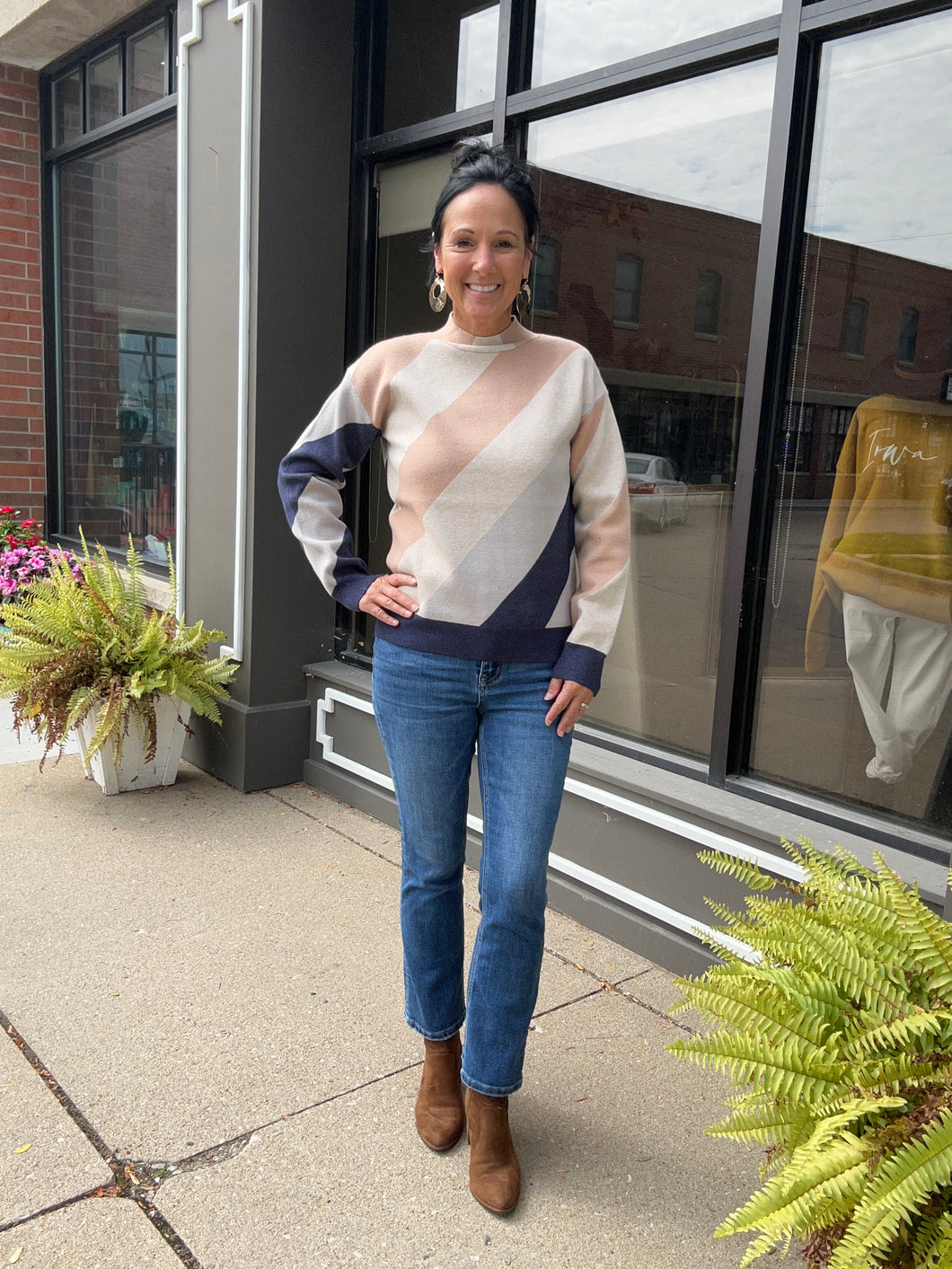 Beige Cream Blue Sweater