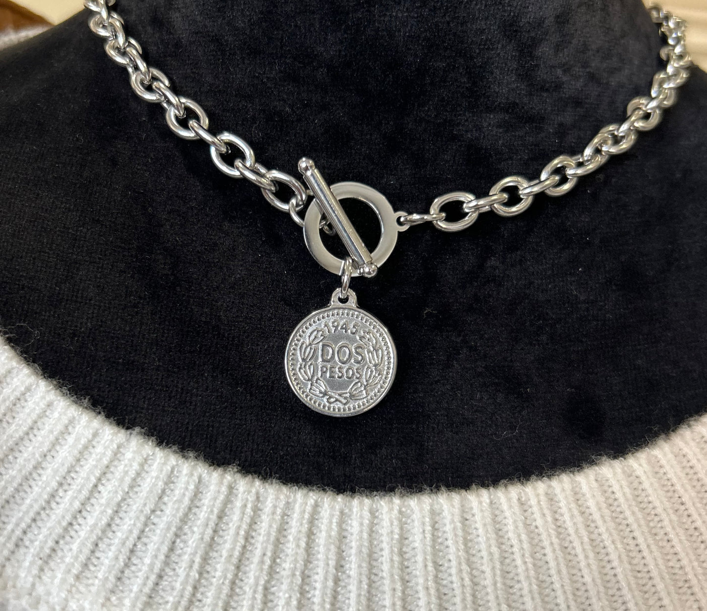 Silver Coin Toggle Necklace