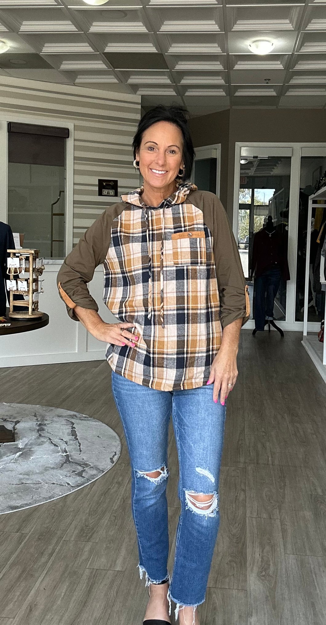 Plaid Pullover with Hood