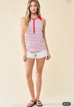 Load image into Gallery viewer, Red/White Stripe Henley Knit Top
