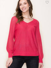 Load image into Gallery viewer, Raspberry Balloon Sleeve Lightweight Sweater
