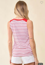 Load image into Gallery viewer, Red/White Stripe Henley Knit Top
