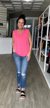 Load image into Gallery viewer, Coral V Neck Rouched Shoulder Sleeveless Top
