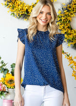 Load image into Gallery viewer, Navy Mock Neck Ruffle Printed Blouse

