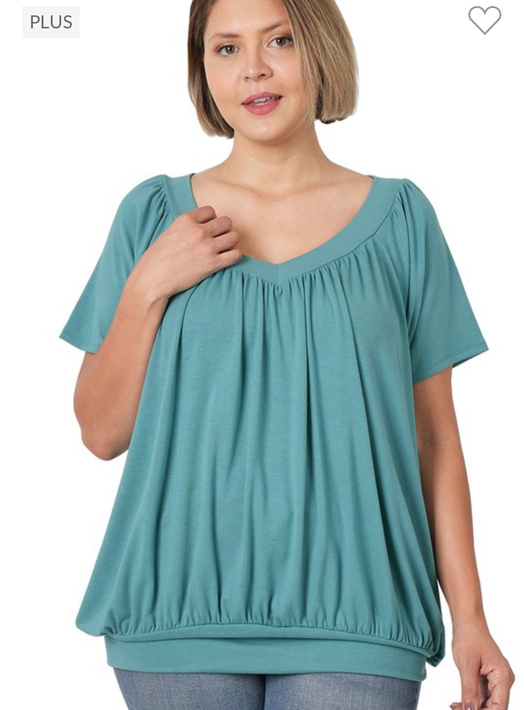 Dusty Teal Plus Size V-Neck Short Sleeve Top