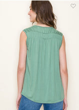 Load image into Gallery viewer, Dark Sage V Neck Rouched Shoulder Sleeveless Top
