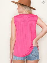 Load image into Gallery viewer, Coral V Neck Rouched Shoulder Sleeveless Top
