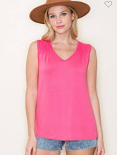 Load image into Gallery viewer, Coral V Neck Rouched Shoulder Sleeveless Top
